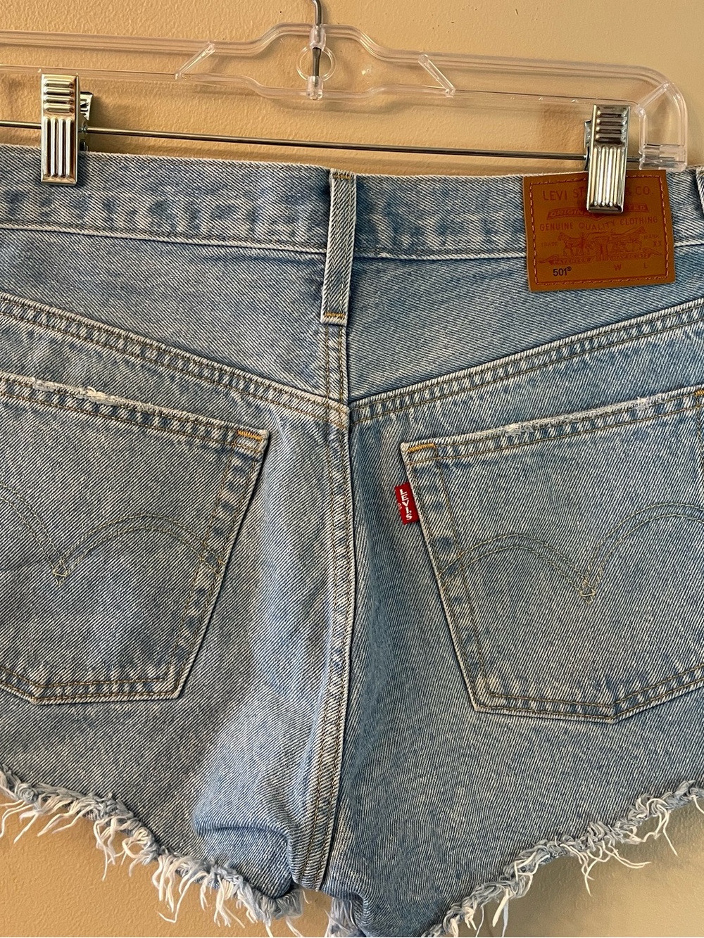 Levi’s Light Blue Distressed Denim Shorts - Women's High-Rise Cutoff - Picture 2 of 8